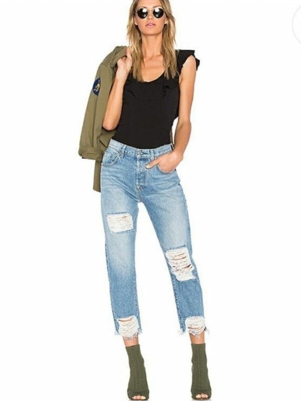7 For All Mankind Josefina Distressed Jeans Women Sz 26 Relaxed Crop Light Wash